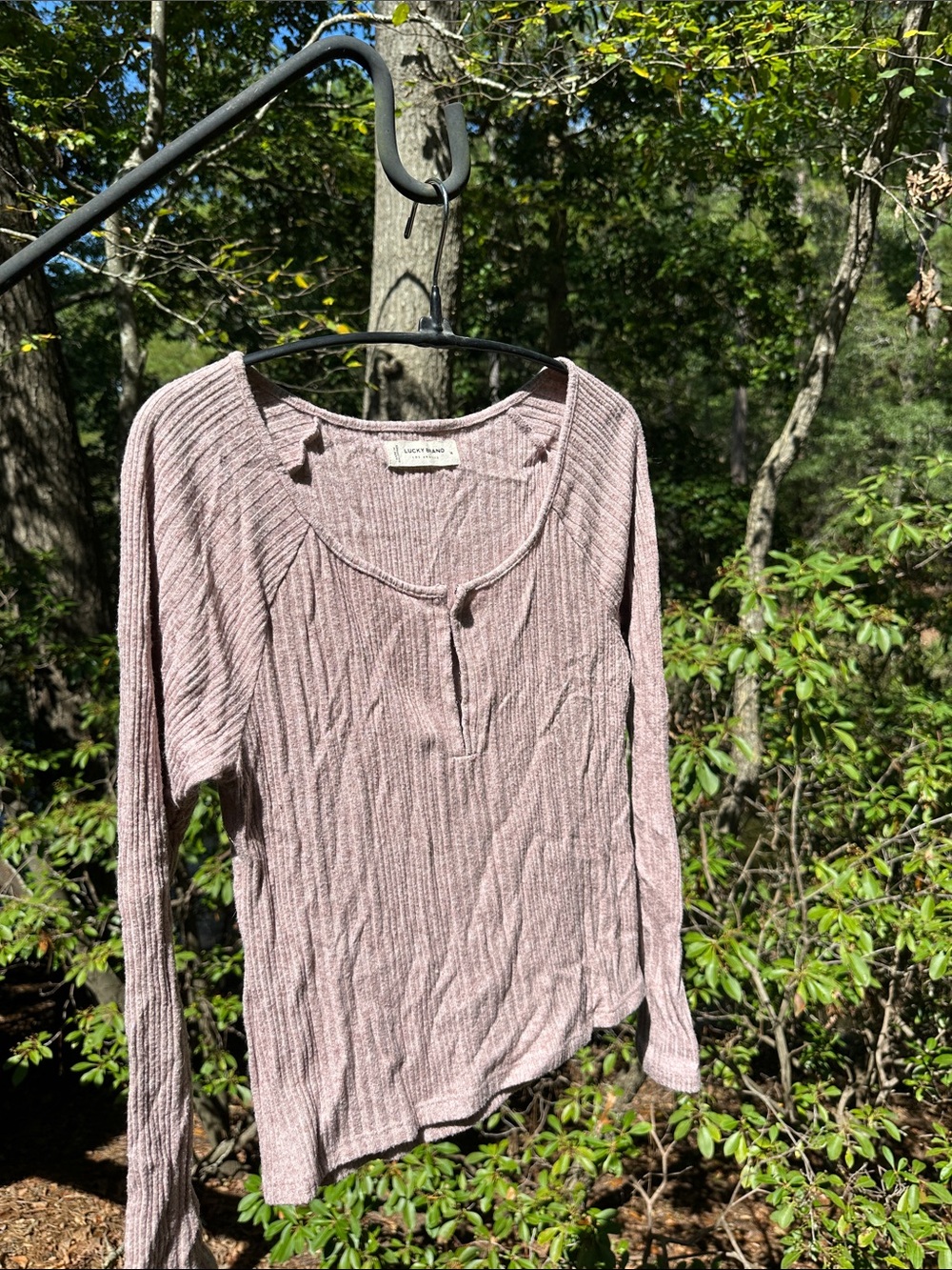 Lucky Brand Ribbed Long Sleeve Henley in Dusty Rose Mauve